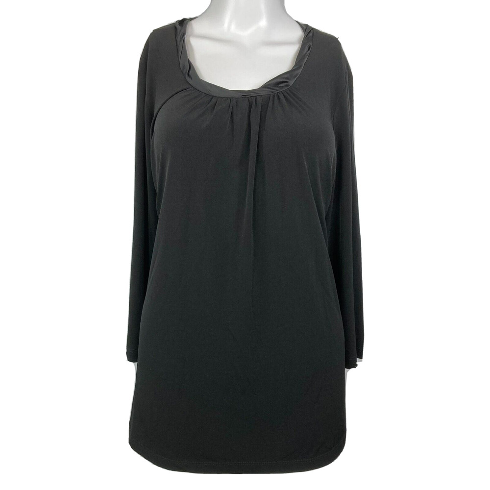 Susan Graver Shirt Womens M Black Tunic Top Stretch Jersey 3/4 Sleeve Scoop Neck